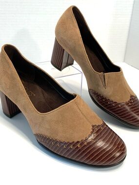 Aerosoles Brown Leather Suede Oxford Block Heel Shoes Women 6 Heelrest Retro EUC
